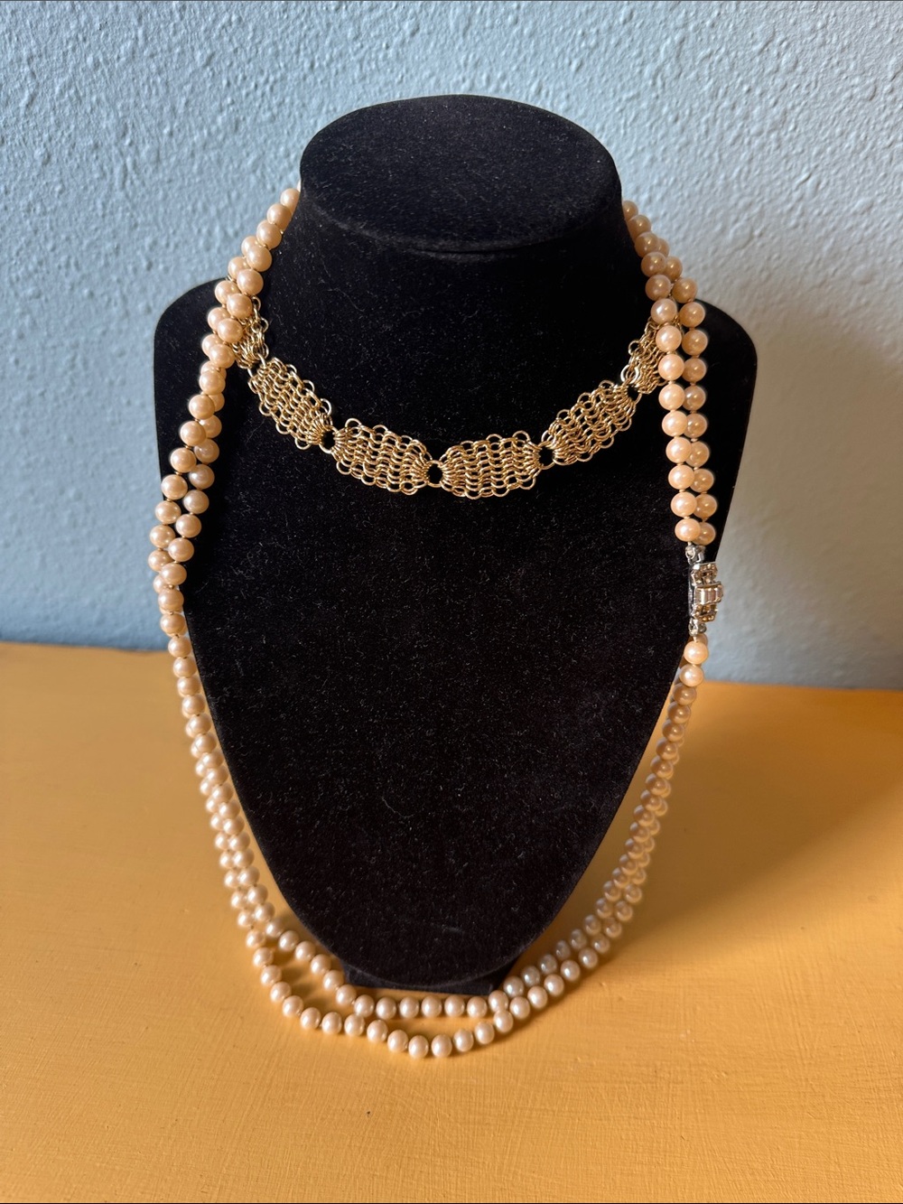 Vintage Gold Choker Whiting & Davis and beautiful vintage faux Cream Pearls